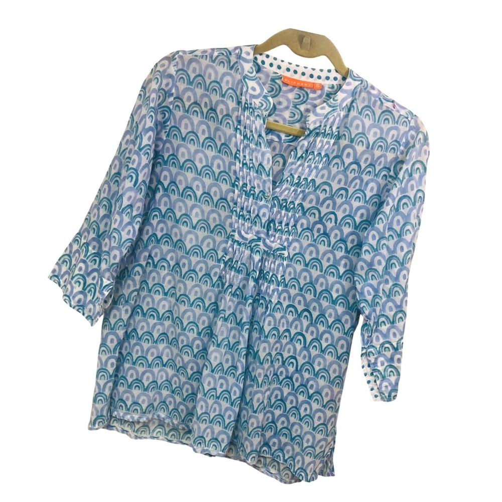 Oliphant Pintuck Tunic Top Boho Artsy Casual Cotton Voile Arch Pattern Womens S